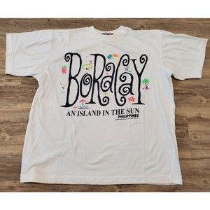 Vintage 80s BORACAY Philippines Islands Souvenirs T-Shirt White Sz L Destination